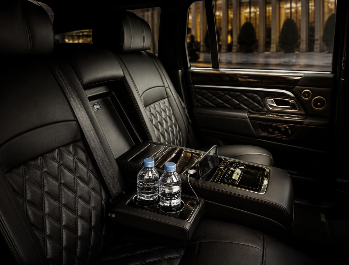 Quilted leather rear cabin of a Bigfleet premium SUV